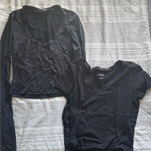 Women’s Black V-Neck and Long Sleeve Tops - Set